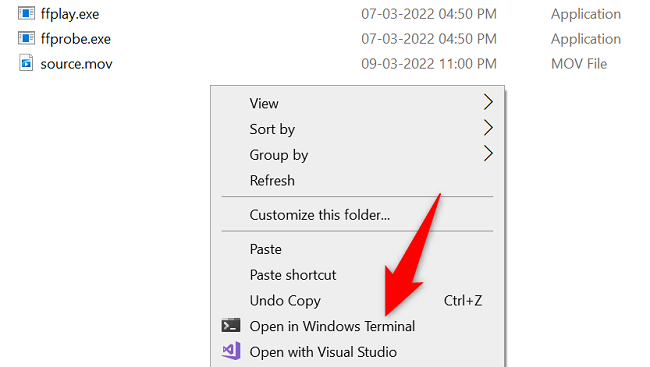 Открытие Windows Terminal из папки bin.