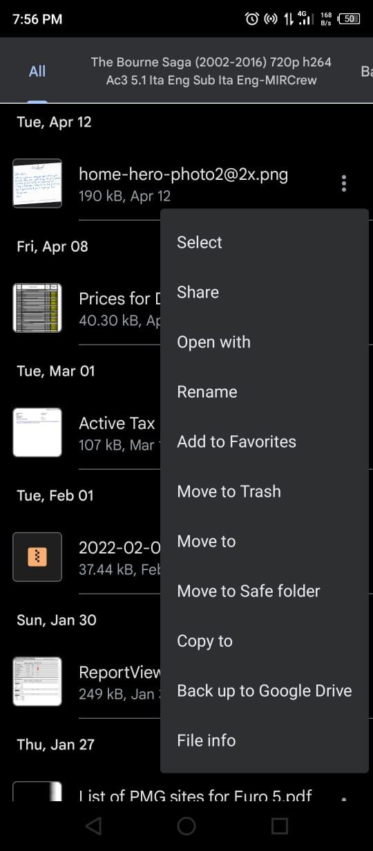 Опция переименования в Files by Google