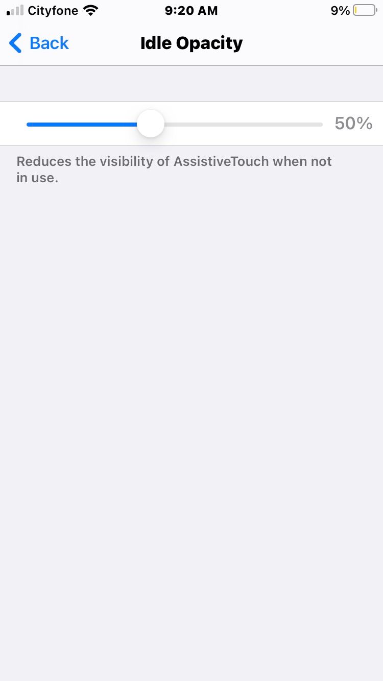 Экран с настройкой прозрачности AssistiveTouch
