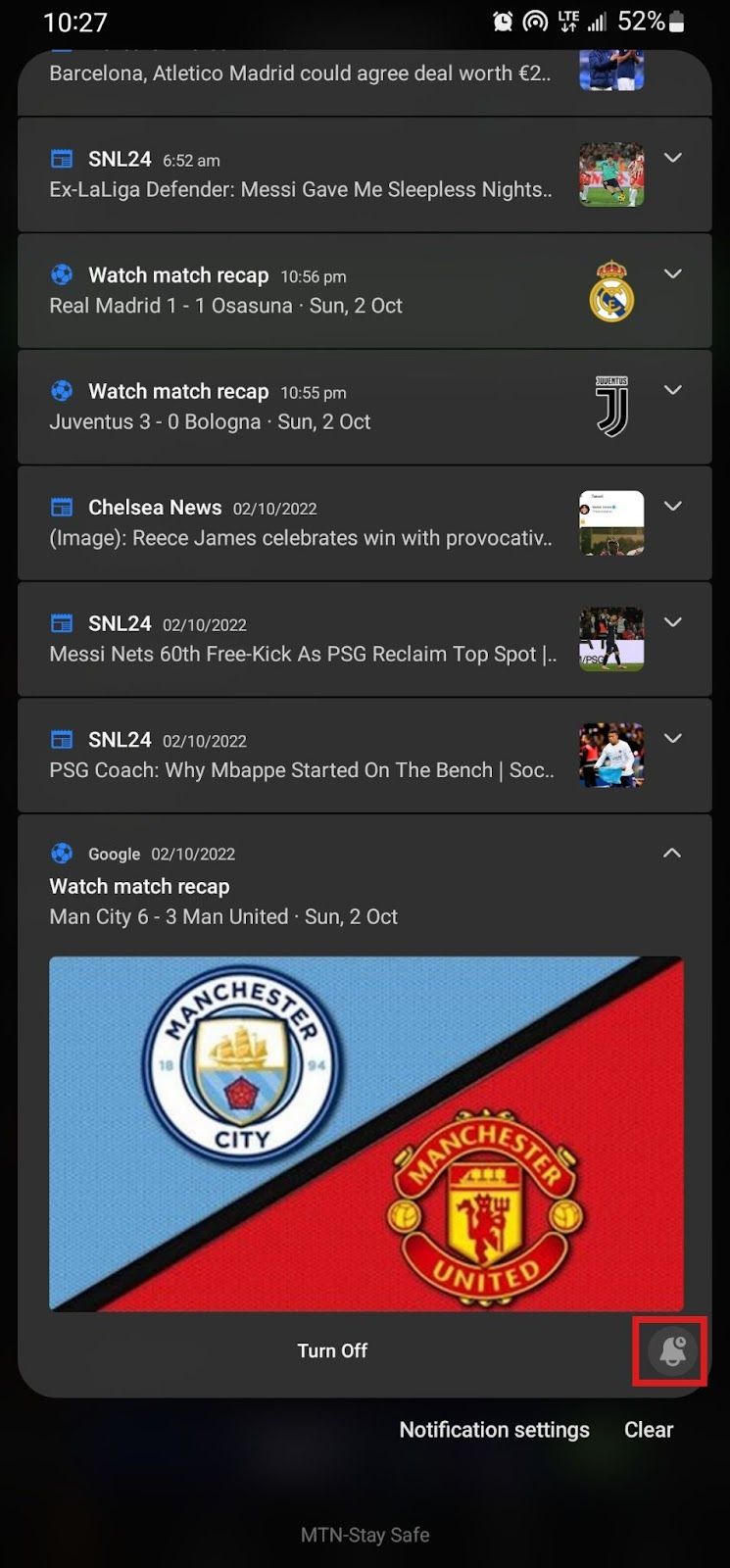 Значок отложить — изображение колокольчика на уведомлении
