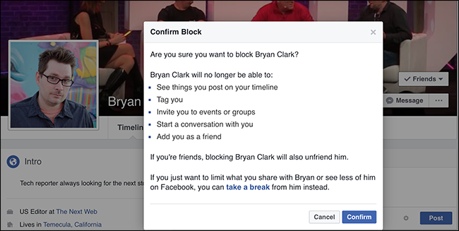 Подтверждение блокировки на сайте Facebook