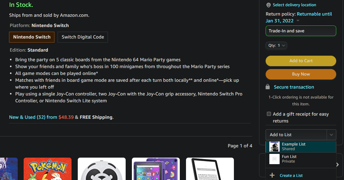 Кнопка добавления товара в список на странице товара