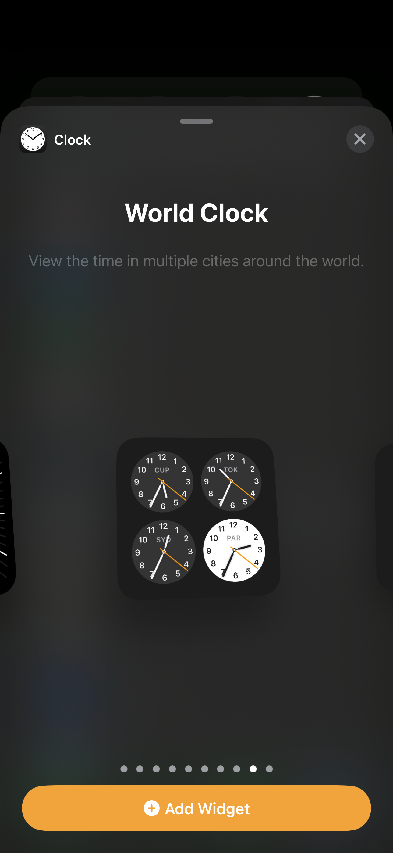 Square World Clock widget displayed on an iPhone