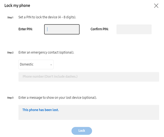 Инструмент «Блокировка» Find My Mobile.