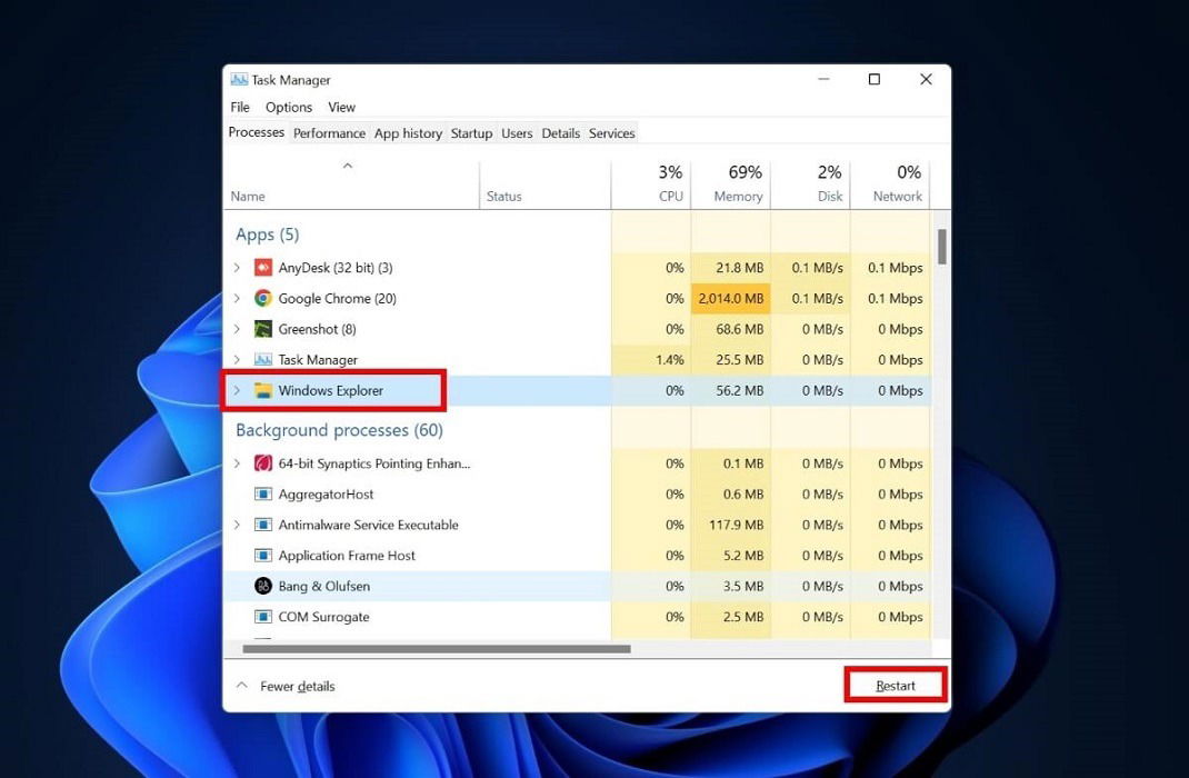 Reiniciando Windows Explorer en el Administrador de tareas
