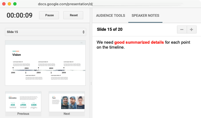 Заметки во время презентации