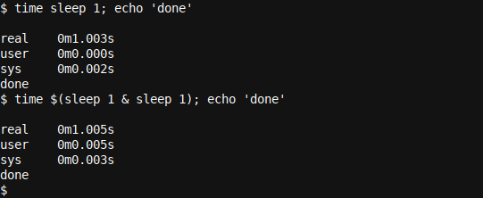 Запуск двух sleep в параллели с одним фоновым процессом, измерение через time