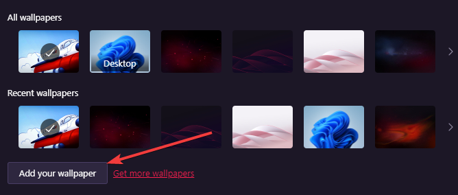 кнопка «Добавить свои обои» в настройках GX