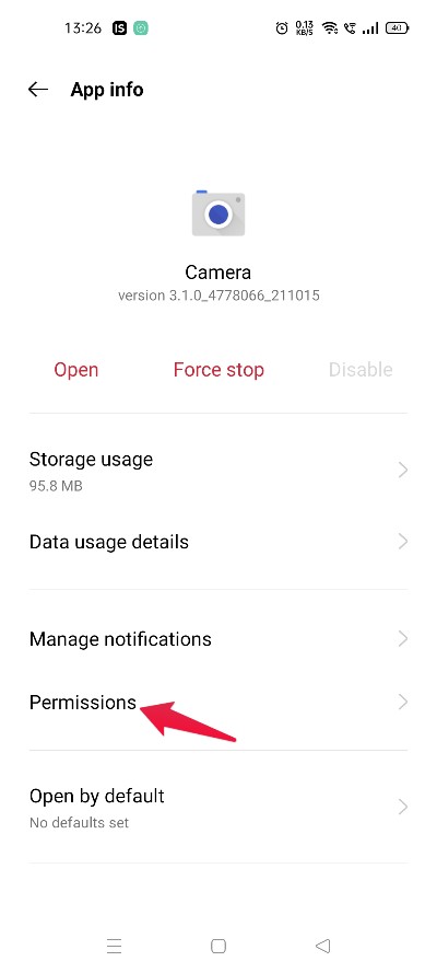 Экран: разрешения приложения Камера
