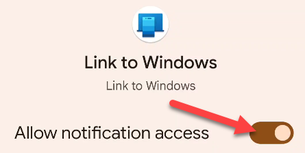 Список приложений с опцией разрешения доступа к уведомлениям для Link to Windows