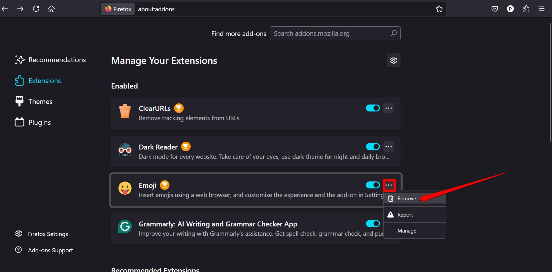 Rimuovere un componente aggiuntivo in Firefox