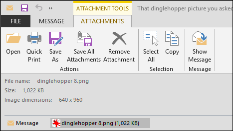 Инструменты для работы с вложениями в ленте Outlook