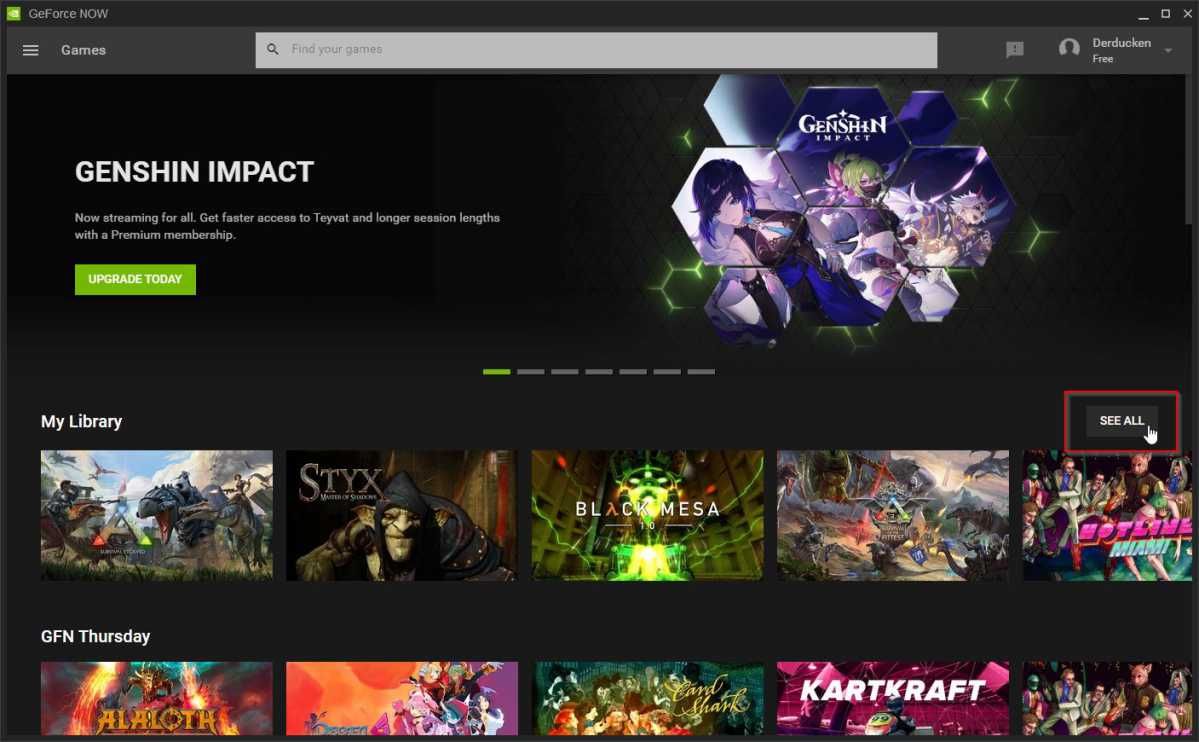Кнопка «Показать все» в библиотеке GeForce NOW