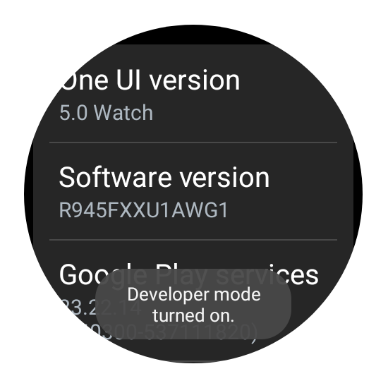 Wear OS: сообщение «Режим разработчика включён»