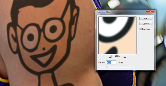 Пример: сравнение резких краёв рисунка и мягкой текстуры кожи