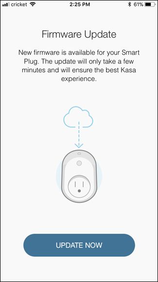 Экран обновления прошивки устройства Kasa