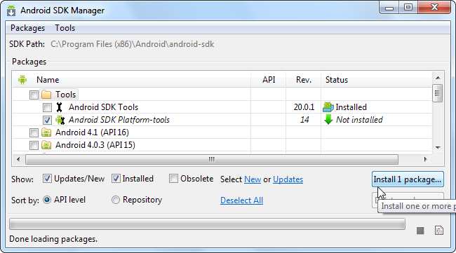 Android SDK Manager: выбор Platform-tools