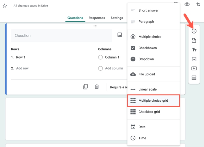 Выбор Multiple Choice Grid