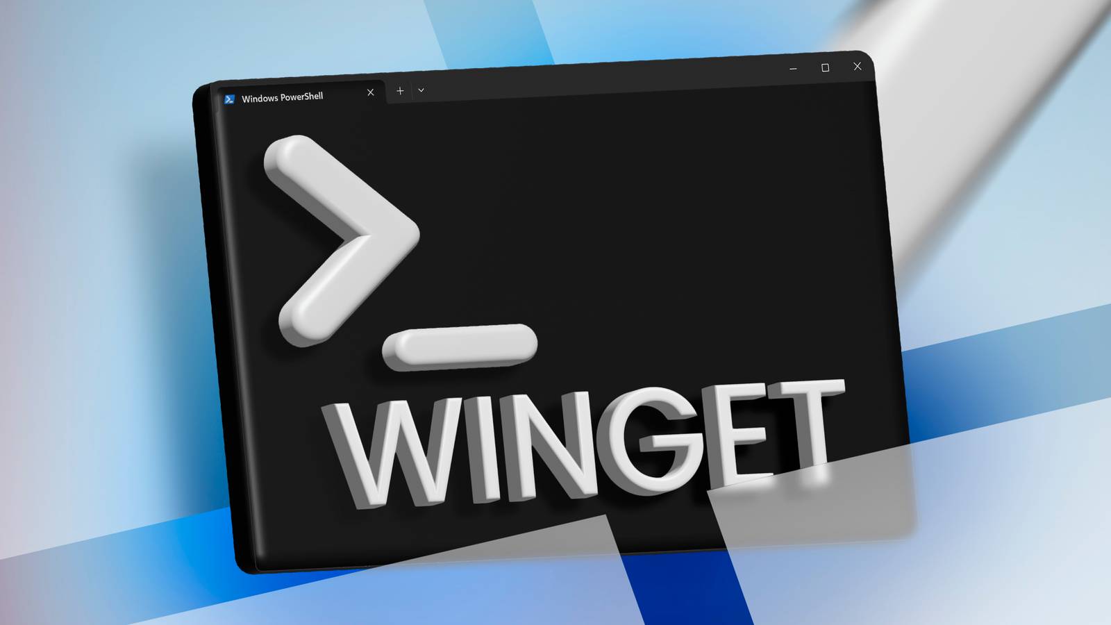 Окно Windows PowerShell с командой 'winget' в центре.