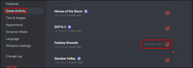 Активность игр Discord