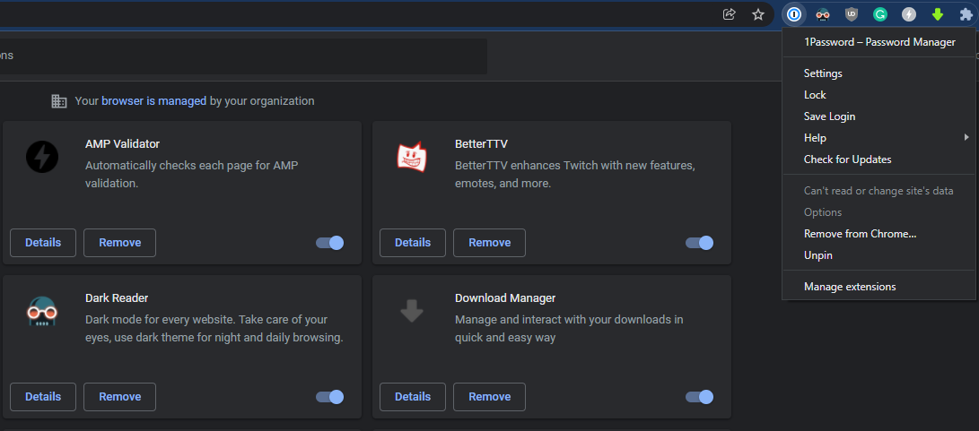 Chrome Manage Extensions