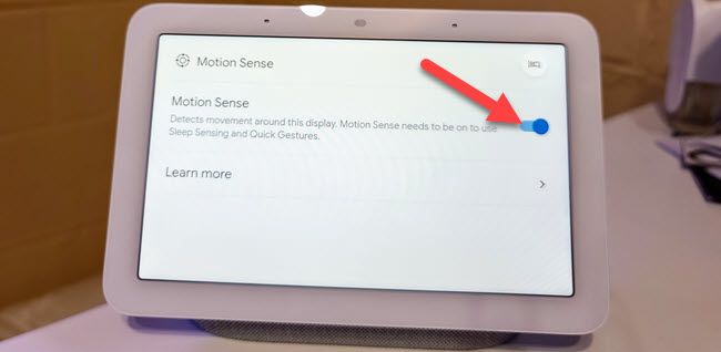 переключатель Motion Sense включён на экране