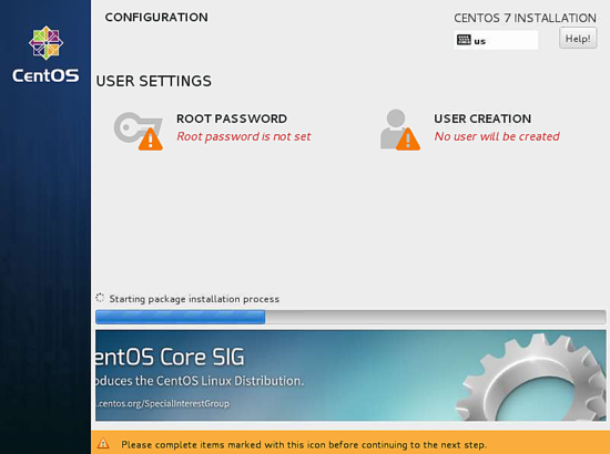 Окно задания root password