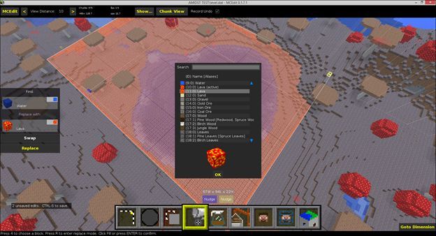 Переключение режима Fill/Replace в MCEdit