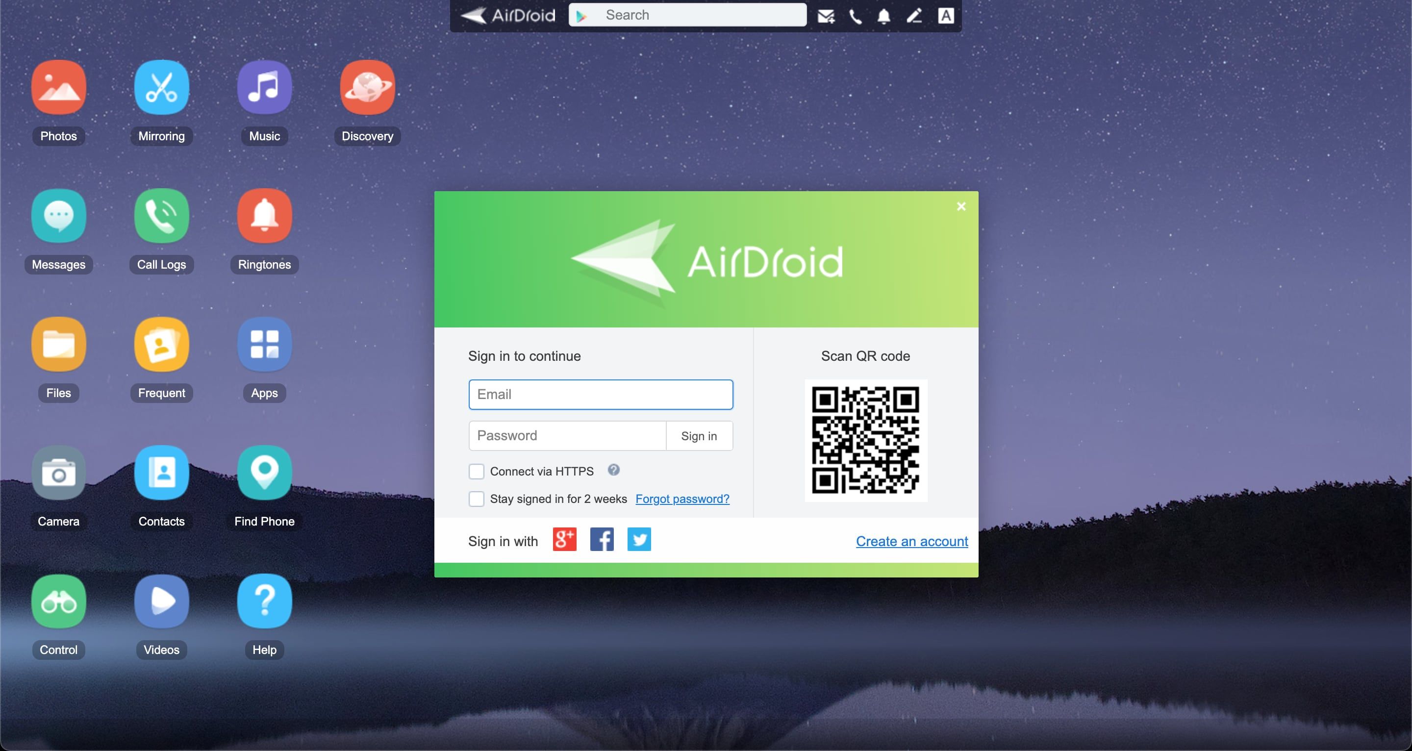 Сканирование QR‑кода AirDroid Web