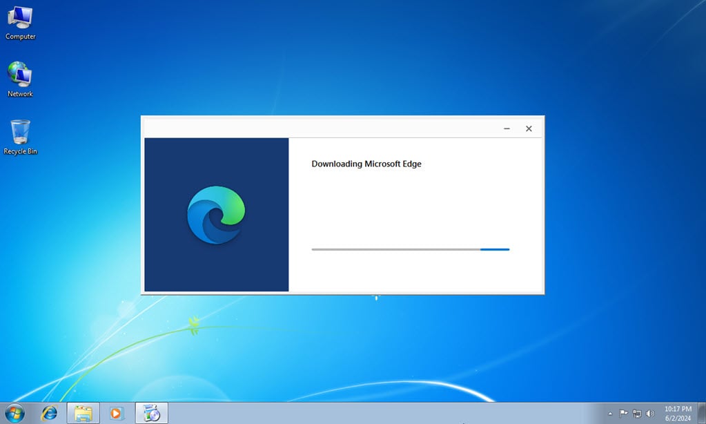 Процесс загрузки установщика Microsoft Edge в Windows 7