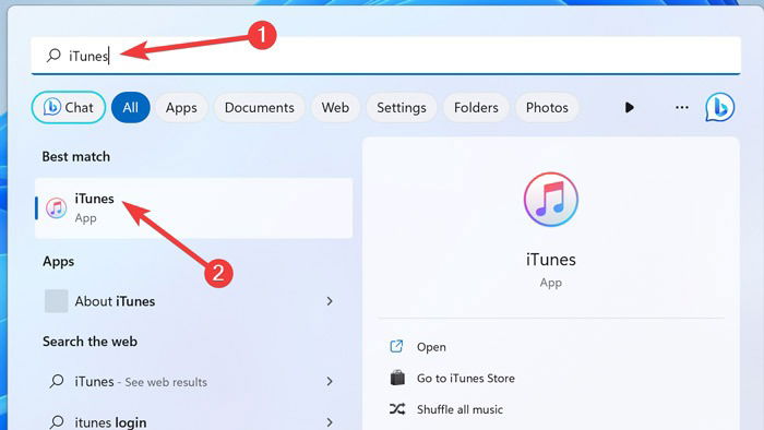 Поиск iTunes через поиск Windows
