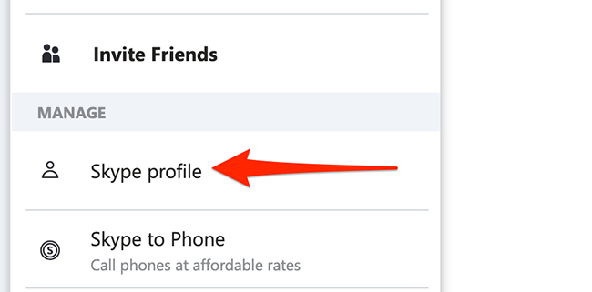 Выберите «Профиль Skype» в меню приложения.