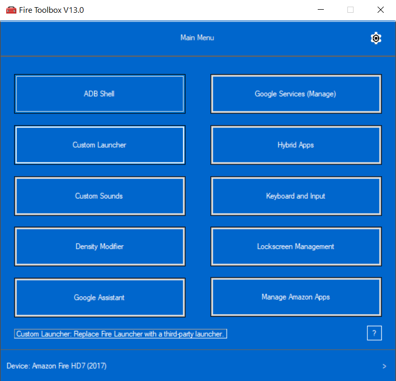 Fire Toolbox main menu screen