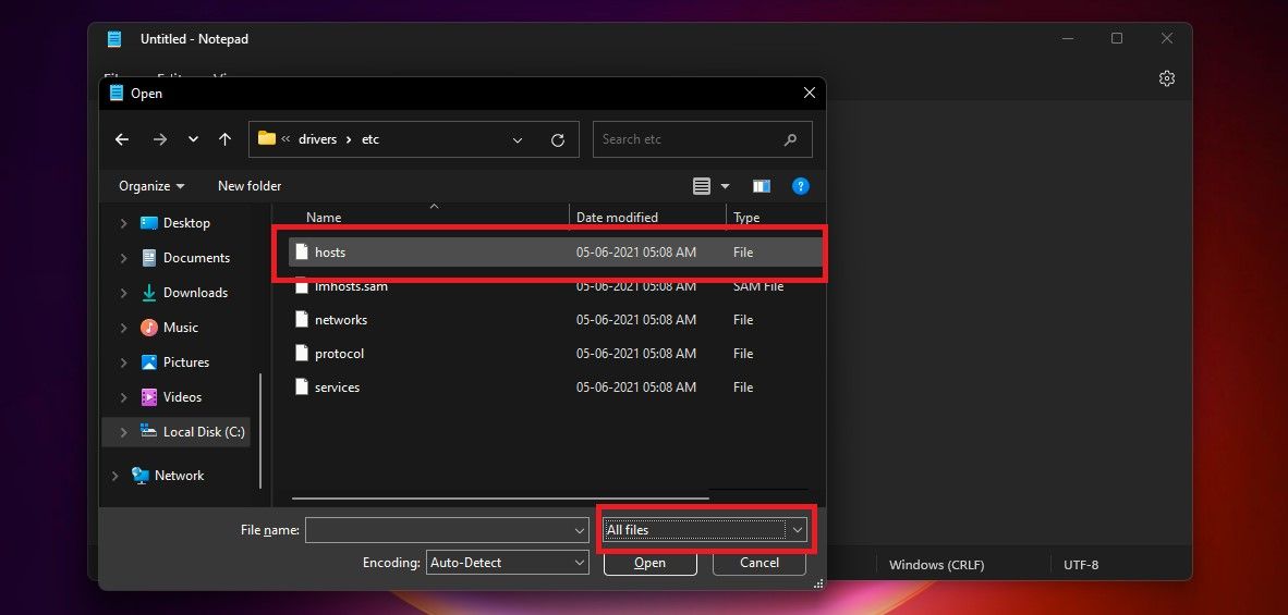 Файл hosts в Блокноте