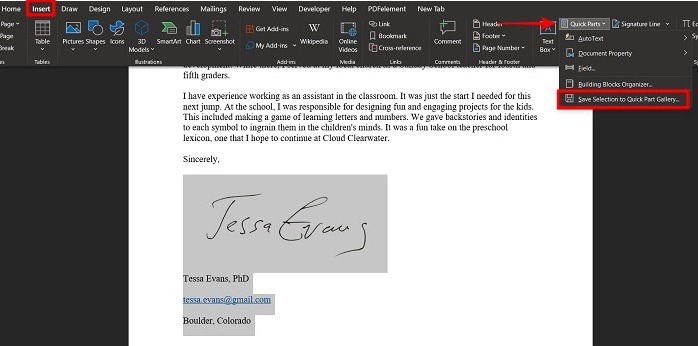 Быстрые фрагменты в Word