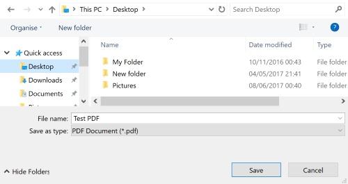 Диалог 'Сохранить как' для PDF-файла в Windows