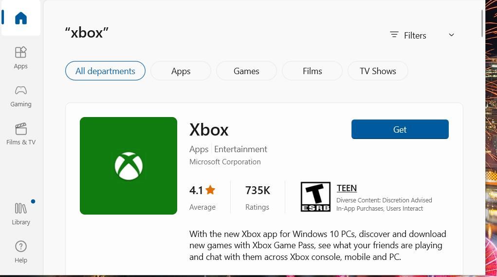 Кнопка Получить в Microsoft Store для Xbox