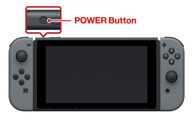 Кнопка питания Nintendo Switch на верхнем торце консоли
