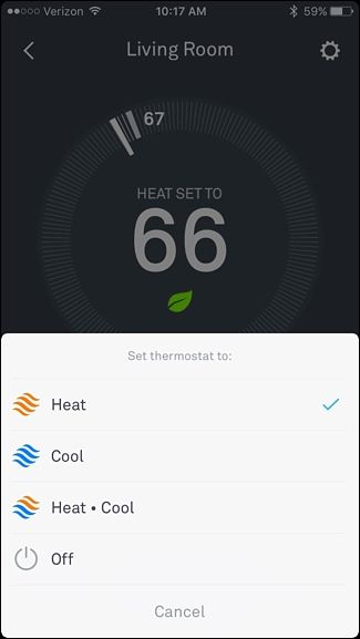 Nest App: Betriebsmodus wählen