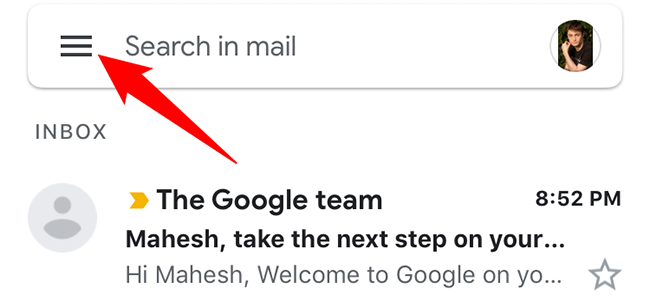 Откройте меню приложении Gmail.