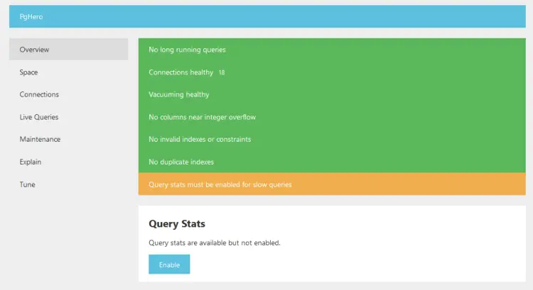 PgHero — метрики базы данных Mastodon