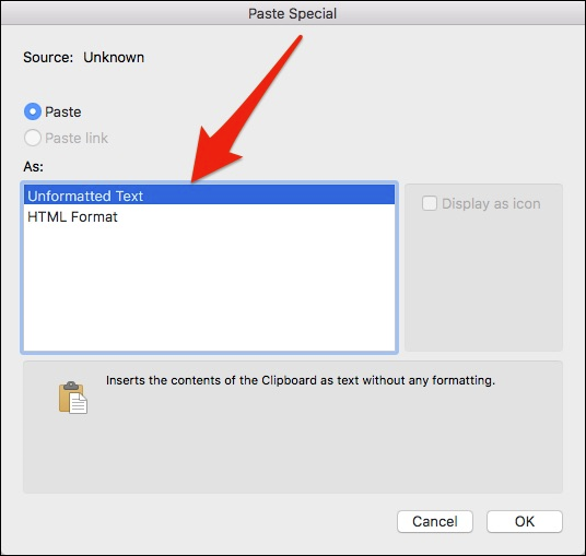Фото: пример вставленного чистого текста в редакторе