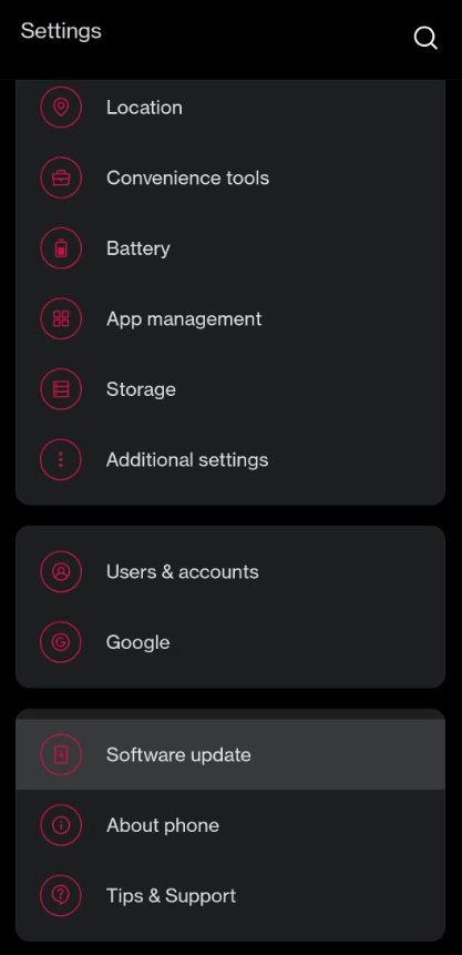 Tela de verificação de atualização OTA