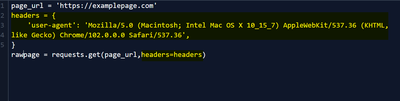 Пример добавления заголовка user-agent в Python requests