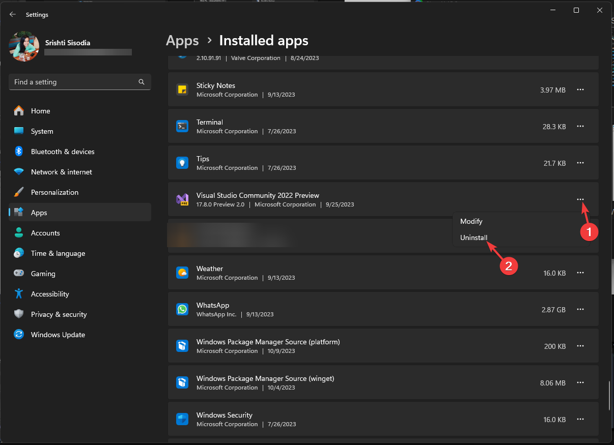 Запись Riot Vanguard в списке приложений, меню с тремя точками для удаления