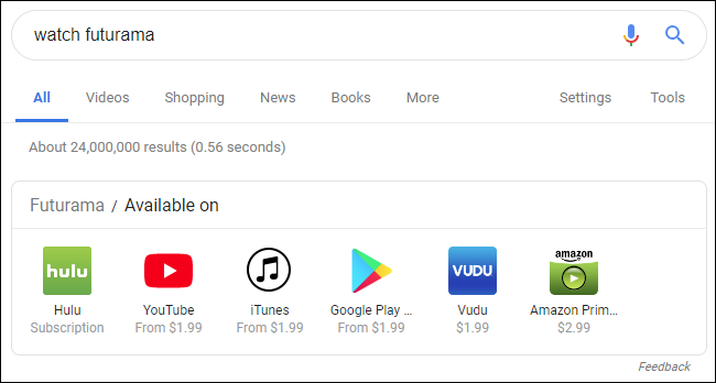 Логотипы стриминговых сервисов в результатах поиска