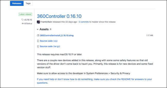 Окно установки 360Controller в macOS