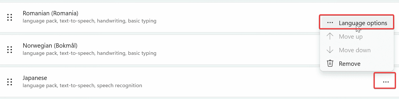 Опции языка Japanese