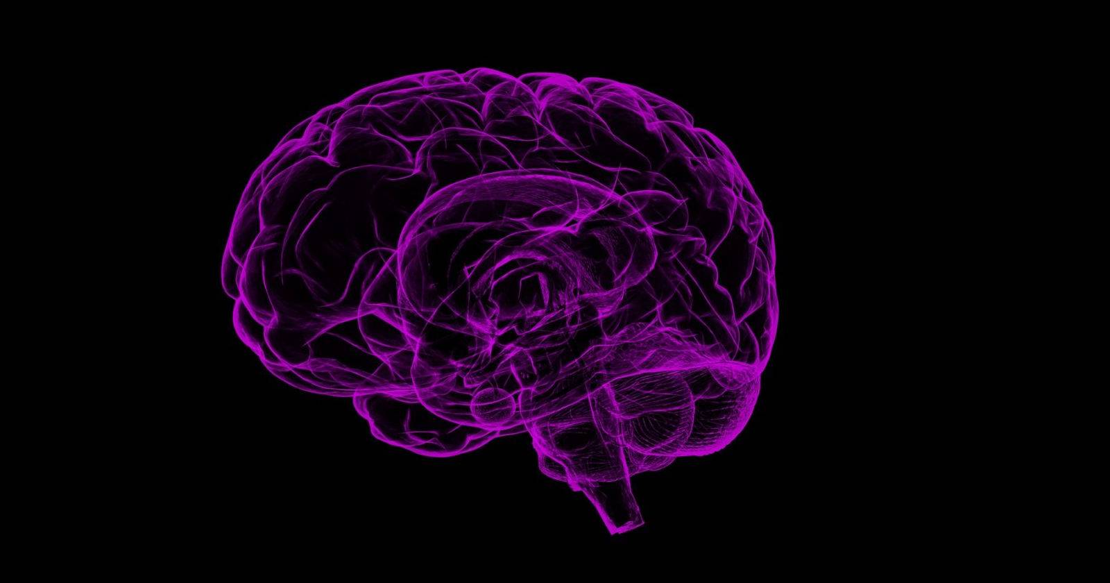 Неоновая розовая иллюстрация мозга на чёрном фоне