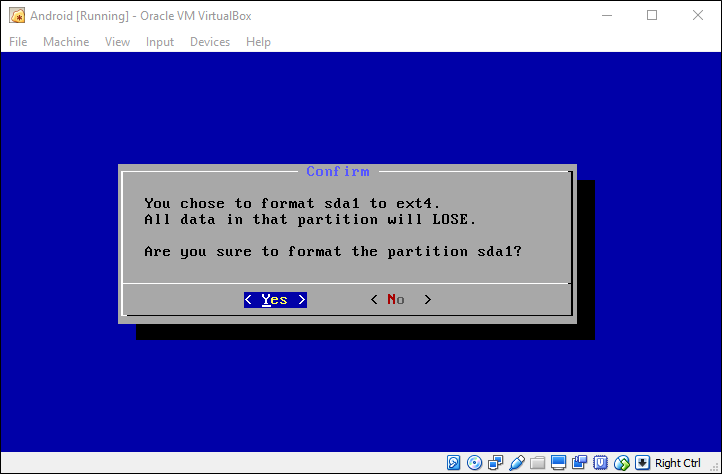 Подтверждение форматирования раздела ext4